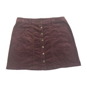 Aventura Corduroy Button Front Mini Skirt Pockets Organic Cotton Burgandy 10‎